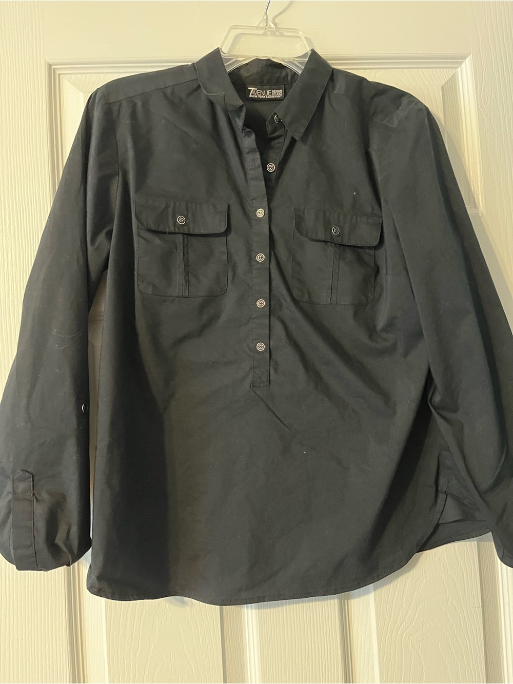 New York & Company Black Button-Front Utility Shirt